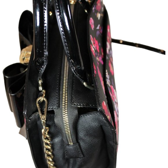 Betsey Johnson Top Handle Purse with Crossbody Strap Large Bow Floral PU84 - Picture 11 of 15